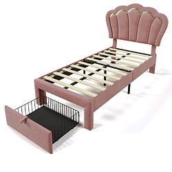 modfu Lit enfant 90x200 cm avec tiroirs, LED et tête de lit réglable, en velours, rose pas cher