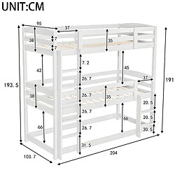 Acheter DZMDIP Lit superpose 3 places 90x200 cm lit triple Structure en bois Sommier à lattes, échelle et barrière de protection sans matelas
