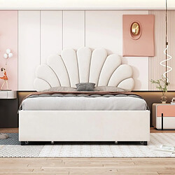 DZMDIP Lit Coffre - 140x200cm - Tête de lit fleurie - Velours - Beige pas cher