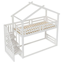 DZMDIP Lit Superposé enfant 90x200cm, Lit mezzanine avec escalier de sécurité, lit Cabane avec sommier à lattes, bois massif Blanc