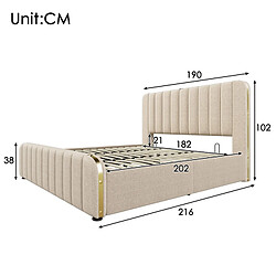 DZMDIP Lit double capitonné - 180x200 cm - Tête de lit dorée - Recharge USB Type-C - Contemporain pas cher