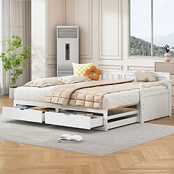 DZMDIP Lit gigogne – 90×190/180×190 cm Lit simple/double Canapé-lit multifonctionnel 2 en 1 avec lit en pin, tiroirs et lit gigogne, blanc