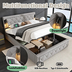 Avis DZMDIP Lit double capitonné - 160x200 cm - Tissu de lin - Lumière du jour - Connexion USB