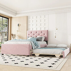 DZMDIP Lit gigogne - 90x190(200) cm - Velours rose - Sommier à lattes - 2 places