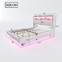 Acheter DZMDIP Lit double 140x200 cm - Lit rembourré en lin - LED - USB et TYPE-C - Beige