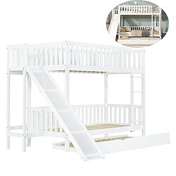 DZMDIP Lit superposé 90x200cm/90x190cm Lit enfant 1 personne avec lit gigogne/barrières de sécurité/étages, pin + MDF, blanc