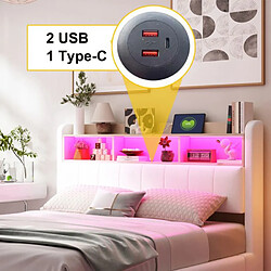 DZMDIP Lit double 140x200 cm - Lit rembourré en lin - LED - USB et TYPE-C - Beige pas cher