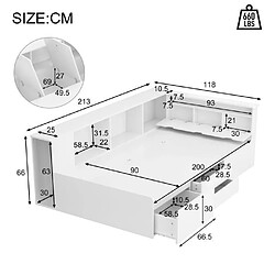DZMDIP Lit simple enfant 90x200 cm avec tiroirs, bibliothèque et armoire de rangement, pour les chambres d'enfants à l'espace limité,