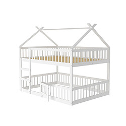 Acheter modfu Lit superposé 140x200 cm avec escalier, en bois, blanc