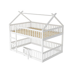 modfu Lit superposé 140x200 cm avec escalier, en bois, blanc pas cher
