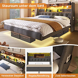 Avis DZMDIP Cadre de lit 160 X 200 cm avec Sommier et LED, Lit rembourré Station de Recharge, Lin