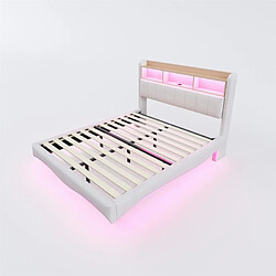 Avis DZMDIP Lit double 140x200 cm - Lit rembourré en lin - LED - USB et TYPE-C - Beige