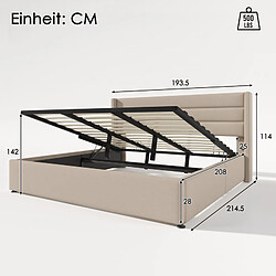 Acheter DZMDIP Lit coffre 180x200cm Tissu en lin avec sommier à lattes métal,Lit double hydraulique avec Espace de rangement,Beige