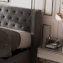 DZMDIP Lit coffre 180x200, lit double lit 2 personnes avec sommier et rangement, style Chesterfield, velours, gris pas cher