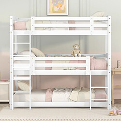 DZMDIP Lit superpose 3 places 90x200 cm lit triple Structure en bois Sommier à lattes, échelle et barrière de protection sans matelas pas cher