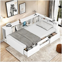 Avis DZMDIP Lit simple enfant 90x200 cm avec tiroirs, bibliothèque et armoire de rangement, pour les chambres d'enfants à l'espace limité,