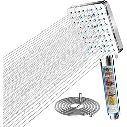 Vendos85 Pommeau de douche allongé chromé 6+1 jets avec filtre