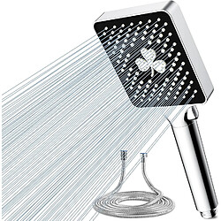 Vendos85 Pommeau de douche carré noir 6?modes avec tuyau