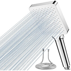 Vendos85 Pommeau de douche carré blanc 6?modes avec tuyau