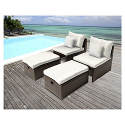 Habitat Et Jardin Lot de 2 fauteuils de jardin avec repose pieds et coffre Farel - Beige/Marron