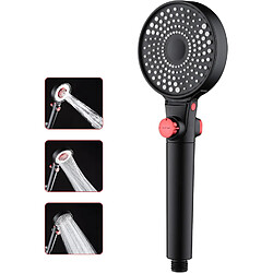 Vendos85 Pomme de douche ronde noire haute pression 3 modes