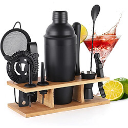 Vendos85 Kit Barman Mixology 11 Pièces avec Support Bambou noir