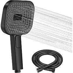 Vendos85 Pommeau de douche carré noir haute pression avec tuyau