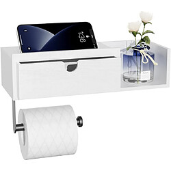 Vendos85 Porte-papier toilette bois et acier blanc autocollant