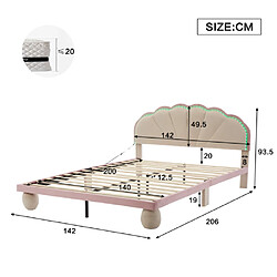 Avis modfu Lit adulte 140x200 cm ave bande lumineuse et tête de lit, en velours, beige