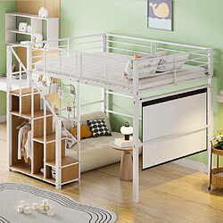 modfu Lit mezzanine 140x200 cm avec échelle, en métal, blanc