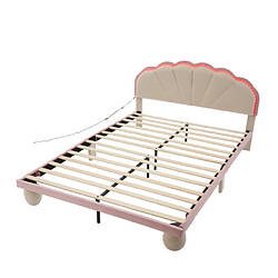 Acheter modfu Lit adulte 140x200 cm ave bande lumineuse et tête de lit, en velours, beige