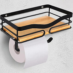 Vendos85 Porte-papier toilette noir métal et bambou autocollant