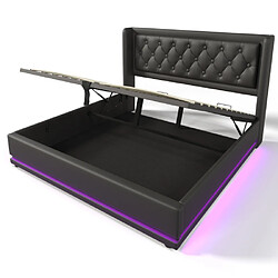 Acheter modfu Lit coffre 140x200 cm, tête de lit avec USB Type-C et LED, en similicuir, noir