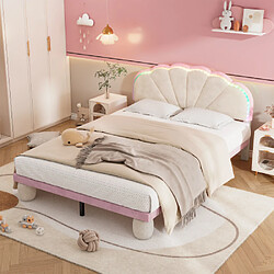 modfu Lit adulte 140x200 cm ave bande lumineuse et tête de lit, en velours, beige