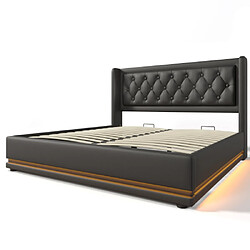 modfu Lit coffre 140x200 cm, tête de lit avec USB Type-C et LED, en similicuir, noir pas cher