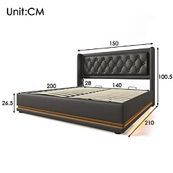 Avis modfu Lit coffre 140x200 cm, tête de lit avec USB Type-C et LED, en similicuir, noir