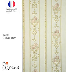 Decopine Papier peint intissé floral beige 3D embossé – 0,53x10m