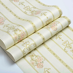 Decopine Papier peint intissé floral beige 3D embossé – 0,53x10m