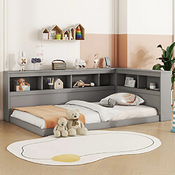 modfu Lit enfant 90x200 cm avec prise électrique et USB, en panneaux de particules, gris