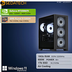 Sedatech PC Gamer Tower ATX • AMD Ryzen 9 5950X • RTX5060Ti • 16Go RAM • 1To SSD M.2 • Windows 11