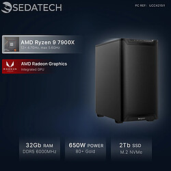 Sedatech PC de bureau, AMD Ryzen 9 7900X, Radeon Vega, 32Go DDR5, 2To SSD, sans OS