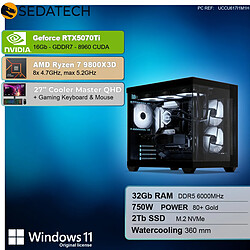 Sedatech Pack PC Gamer Aquarium • AMD Ryzen 7 9800X3D • RTX5070Ti • 32Go DDR5 • 2To SSD M.2 • Windows 11 • Moniteur 27''