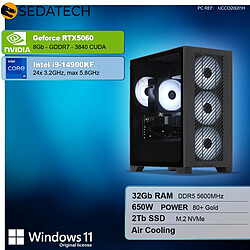 Sedatech PC Gamer Tower ATX • Intel i9-14900KF • RTX5060 • 32Go DDR5 • 2To SSD M.2 • Windows 11