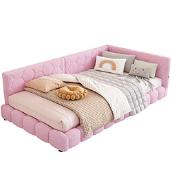 modfu Lit enfant 90x200 cm avec éclairage et port USB Type-C, en velours, rose pas cher