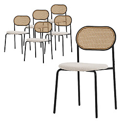 ML-Design Lot de 6 chaises de salle à manger beige assise rembourrée et dossier en rotin