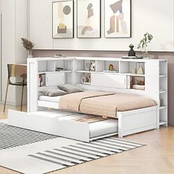 modfu Lit gigogne 90x200 cm avec compartiment et USB, en panneaux de particules, blanc