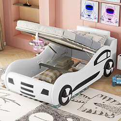 modfu Lit coffre 90x200 cm avec sommier à lattes, en similicuir, blanc