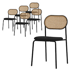 ML-Design Lot de 6 chaises de salle à manger noir assise rembourrée et dossier en rotin