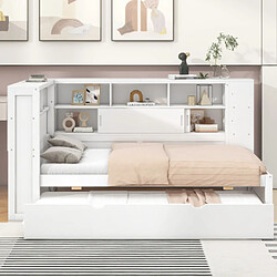 modfu Lit gigogne 90x200 cm avec compartiment et USB, en panneaux de particules, blanc