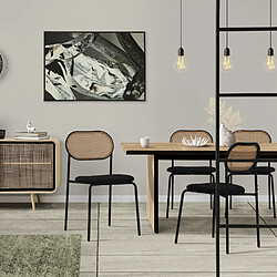 ML-Design Lot de 6 chaises de salle à manger noir assise rembourrée et dossier en rotin